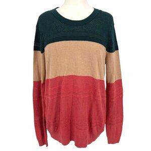 Market & Spruce Colorblock Crewneck Sweater Green Beige Peach Size XL NWT